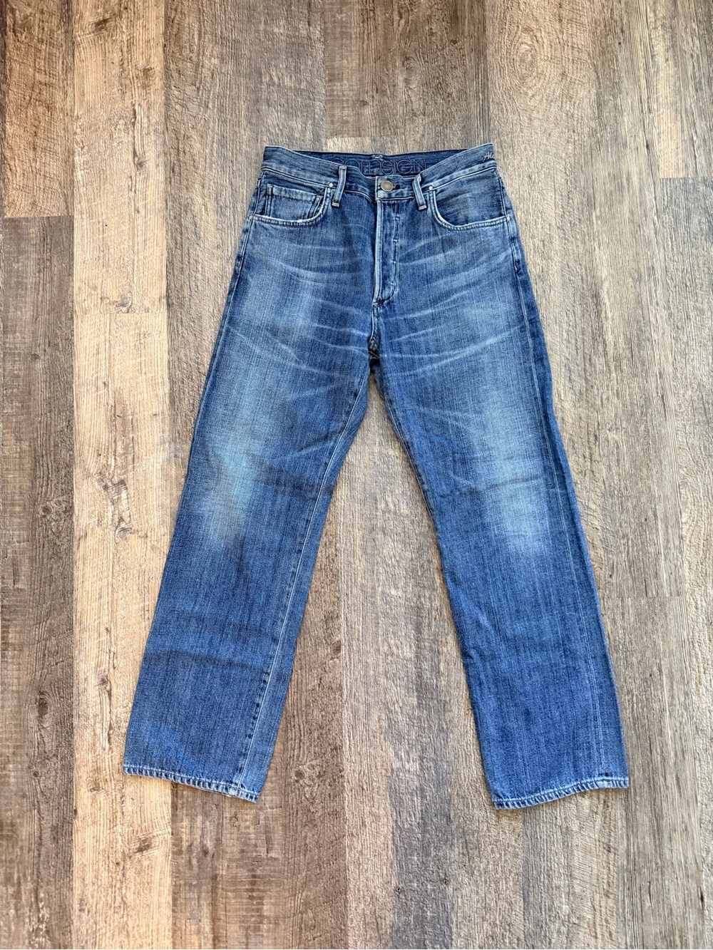 Goldsign Women's Vintage Faded Straight Leg Blue Jeans Sz 26 Midrise 28" Inseam